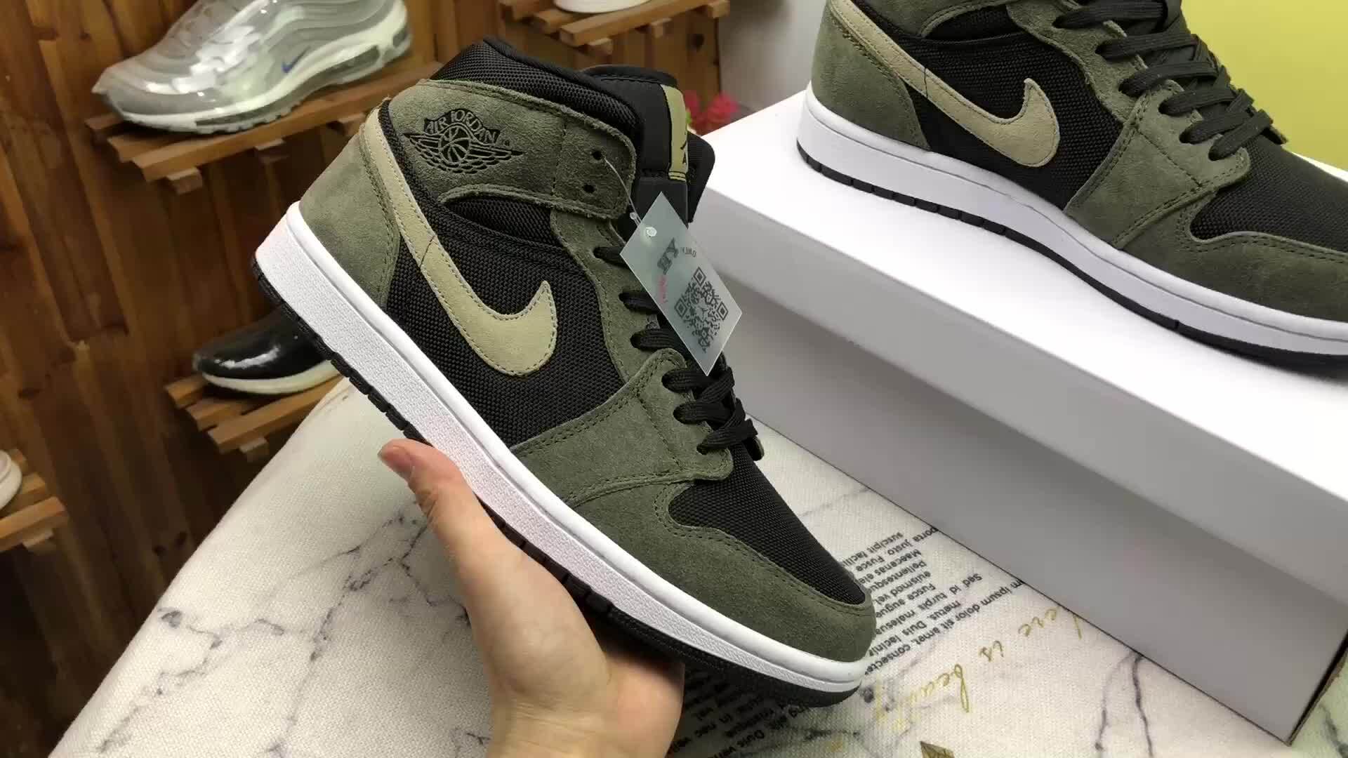 顶级版乔1 乔丹1代 air jordan 1 mid wmns篮球鞋 aj1橄榄绿 麂皮军绿