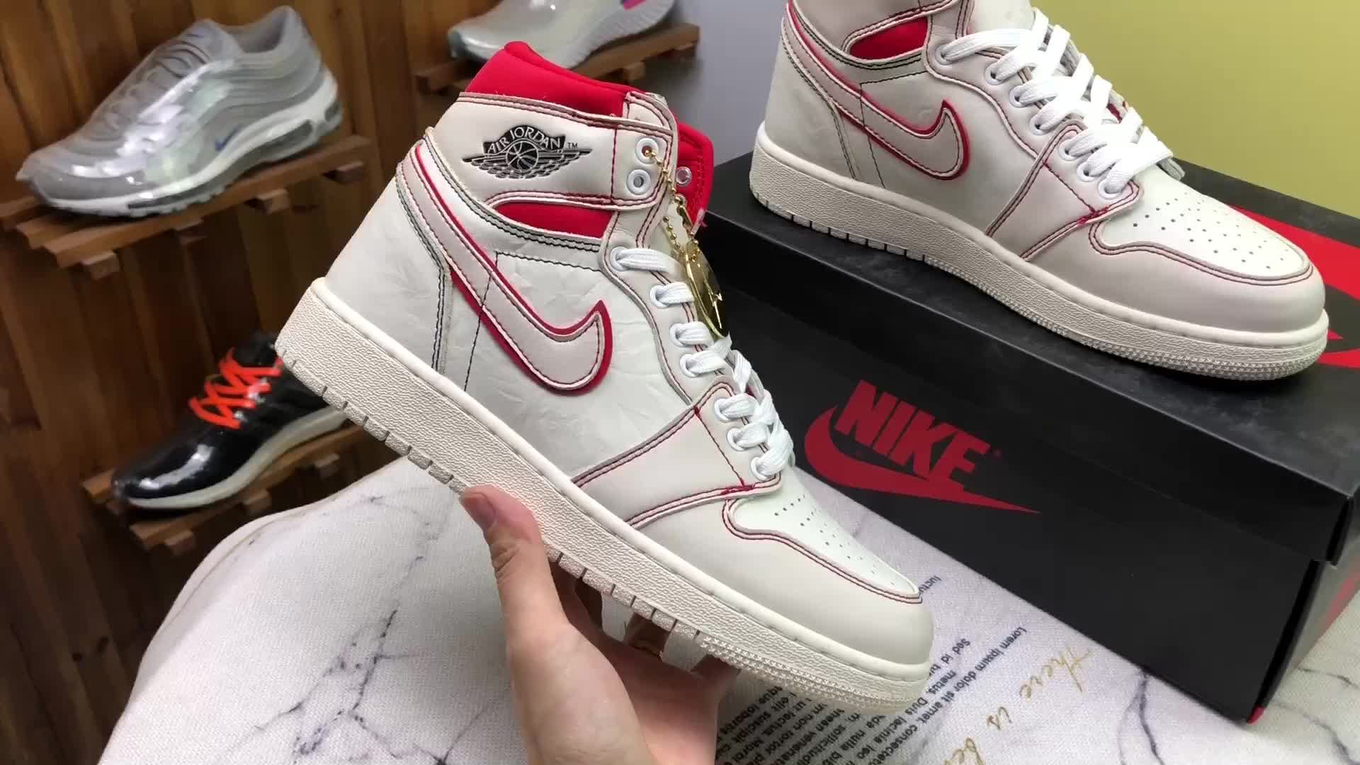 喬丹1代頭層皮air jordan 1 aj1 白紅 手稿 兔八哥 575441-160號碼36