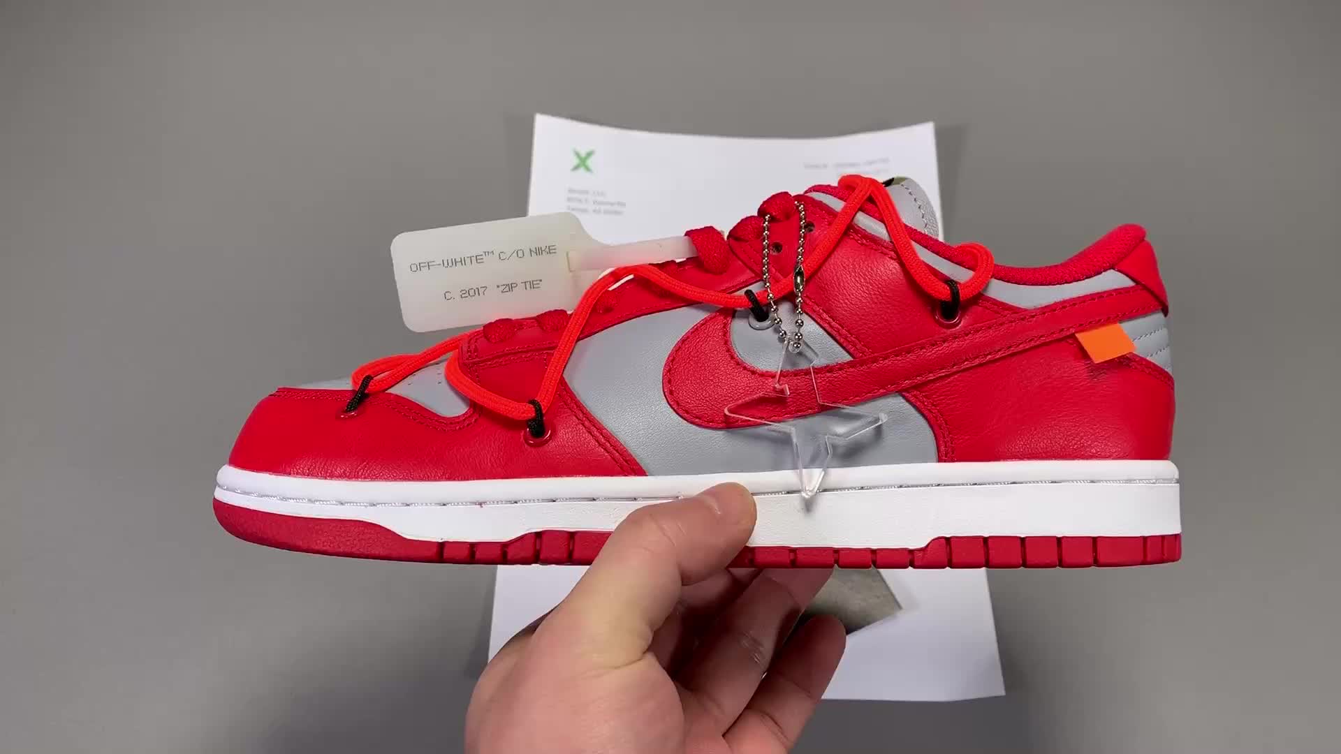 $120【X版纯原：顶级DUNK OW】灰红OFF-WHITE x Nike Dunk Low，货号：CT0856-600(0EAD) | 又拍图片管家