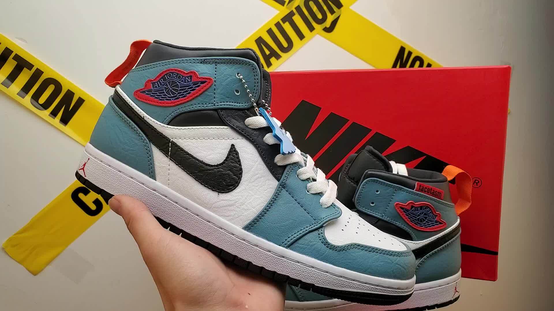 黑白蓝 facetasm x air jordan 1 mid aj1白黑蓝