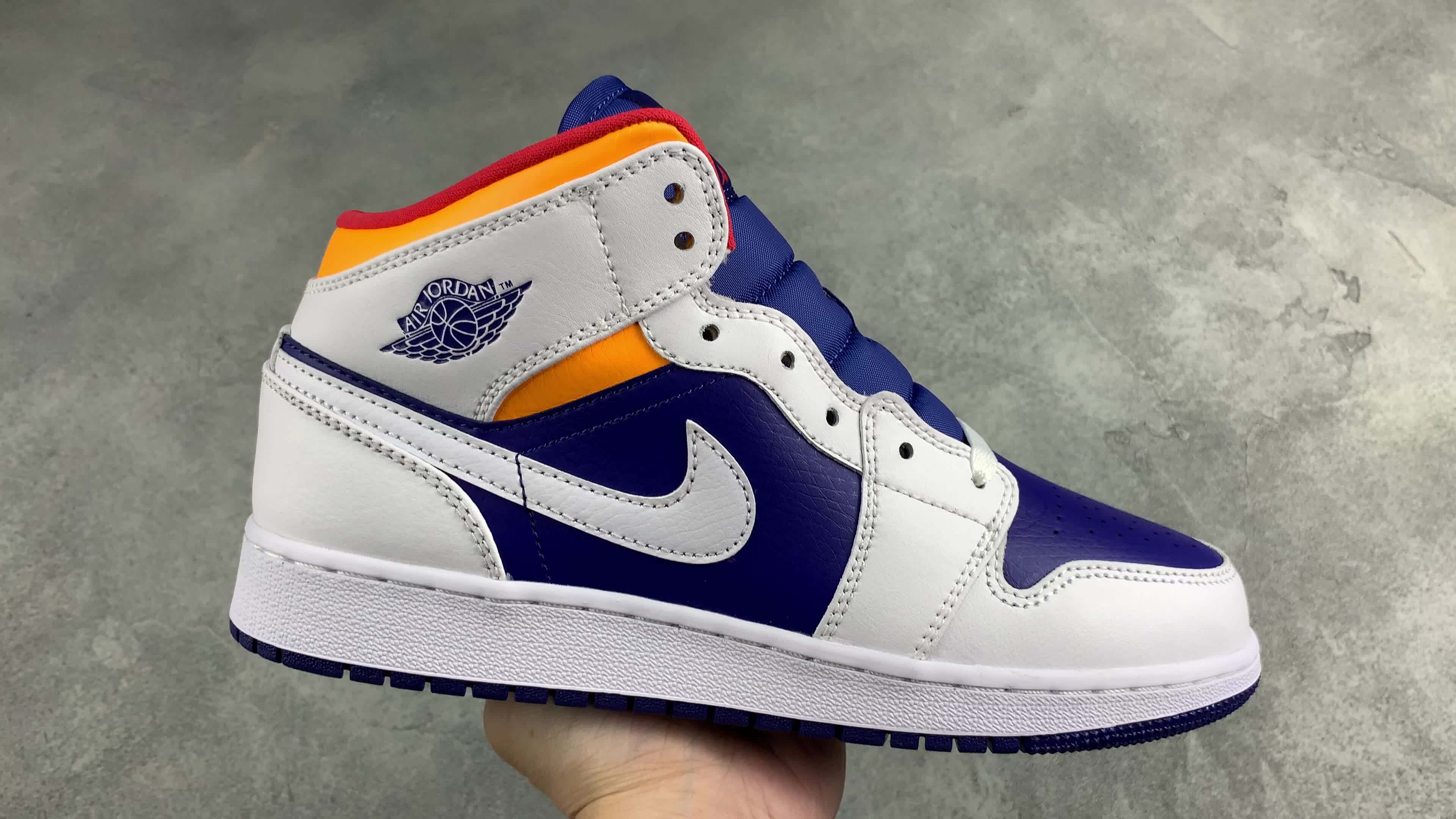 air jordan 1 mid aj1白蓝黄 海军蓝美国队中帮554725-131 男女均有